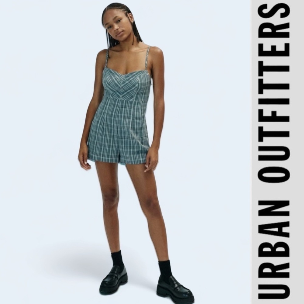 NWOT Urban Outfitters Isaac‎ Plaid Corset Lace Up Back Romper, Size XS, MSRP $79